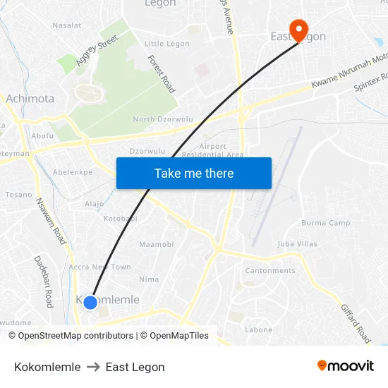 Kokomlemle to East Legon map