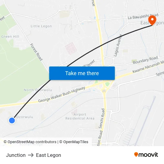 Junction to East Legon map