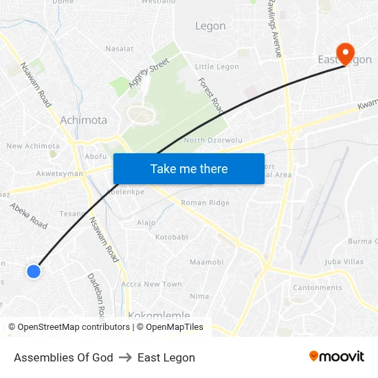 Assemblies Of God to East Legon map