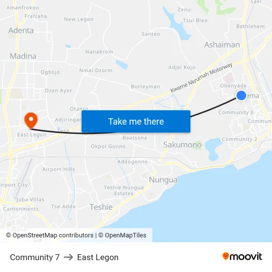 Community 7 to East Legon map