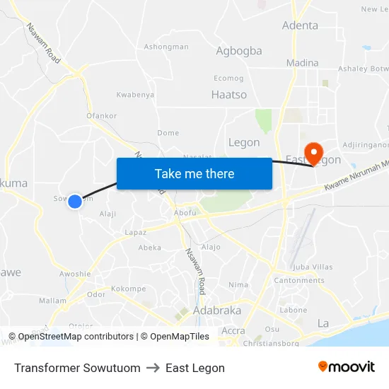 Transformer Sowutuom to East Legon map