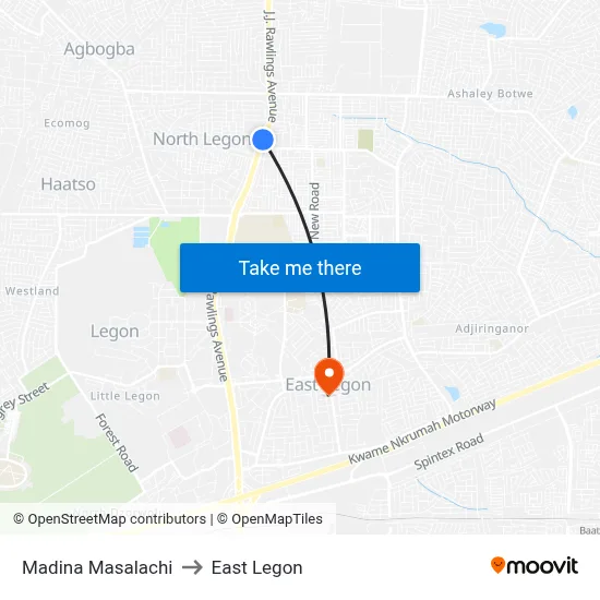 Madina Masalachi to East Legon map