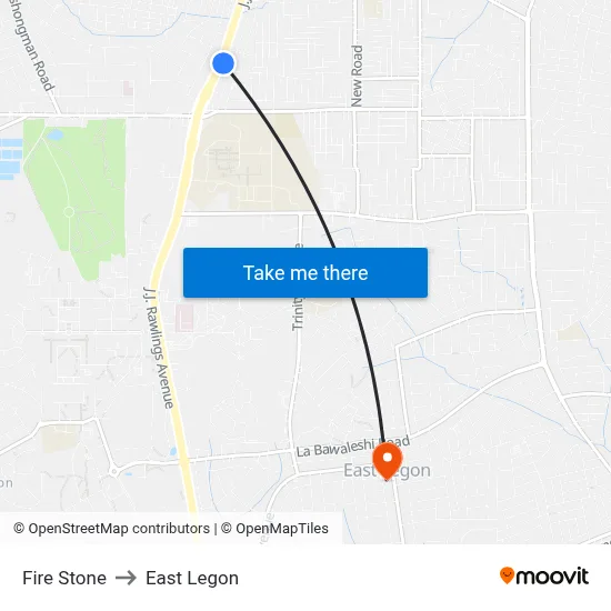 Fire Stone to East Legon map