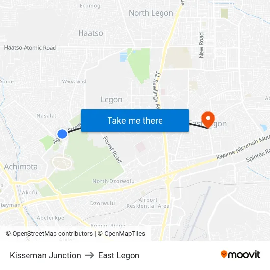 Kisseman Junction to East Legon map