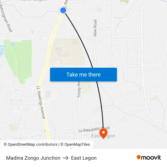 Madina Zongo Junction to East Legon map