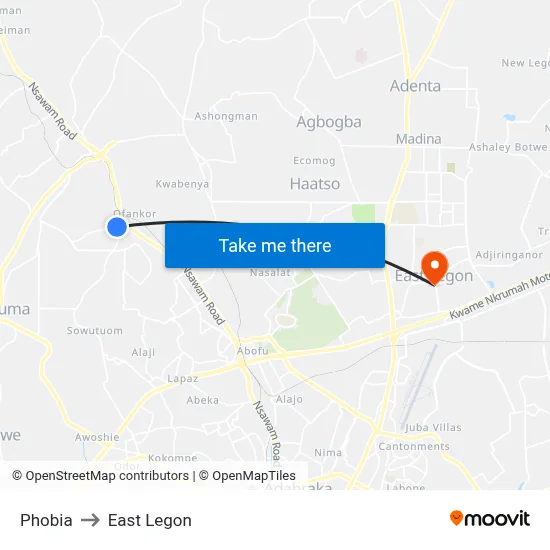 Phobia to East Legon map