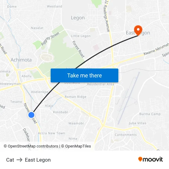 Cat to East Legon map