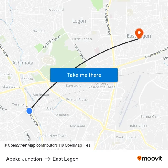 Abeka Junction to East Legon map