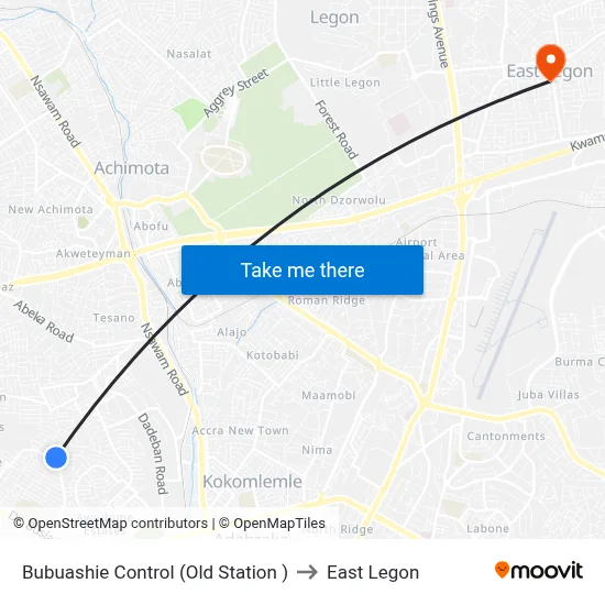 Bubuashie Control (Old Station ) to East Legon map
