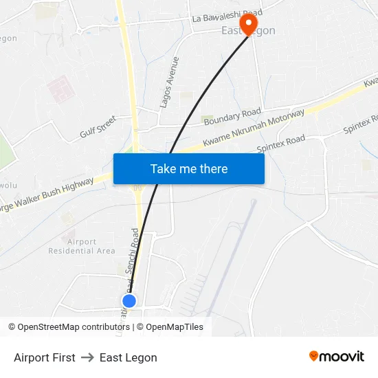 Airport First to East Legon map