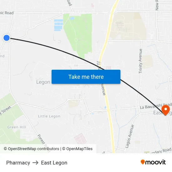 Pharmacy to East Legon map