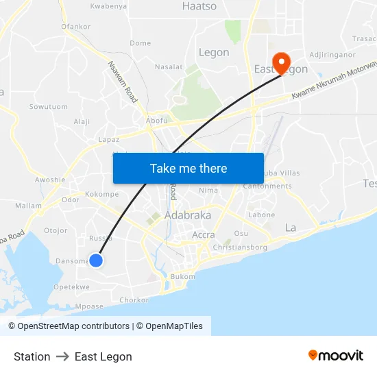 Station to East Legon map