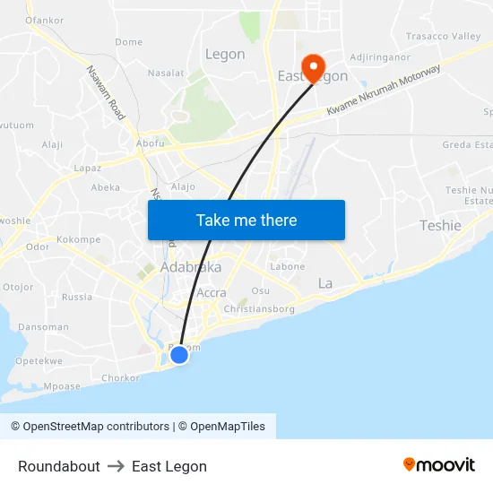 Roundabout to East Legon map