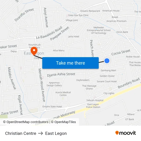 Christian Centre to East Legon map