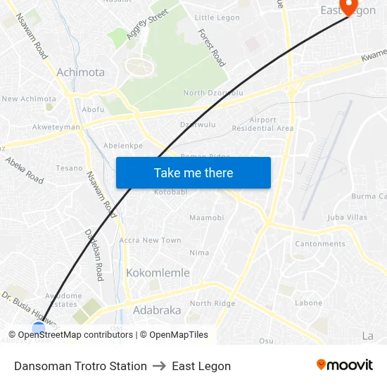 Dansoman Trotro Station to East Legon map