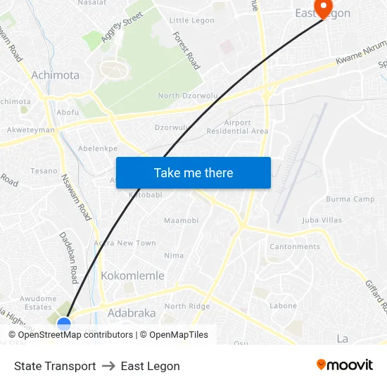 State Transport to East Legon map