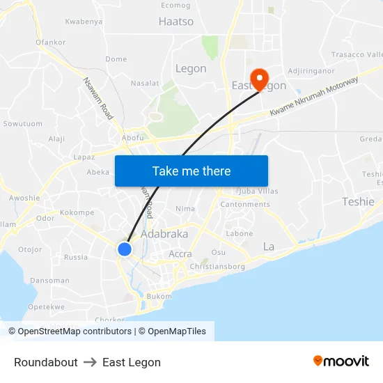 Roundabout to East Legon map