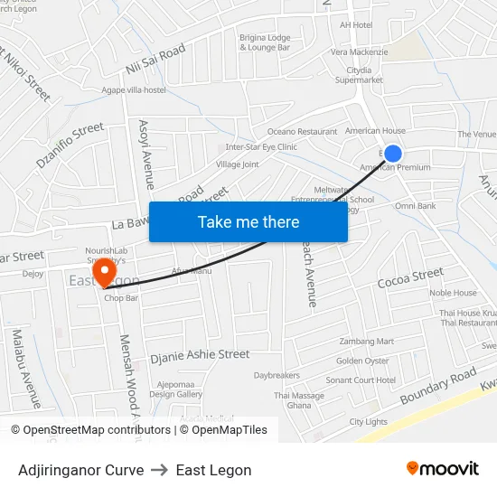 Adjiringanor Curve to East Legon map