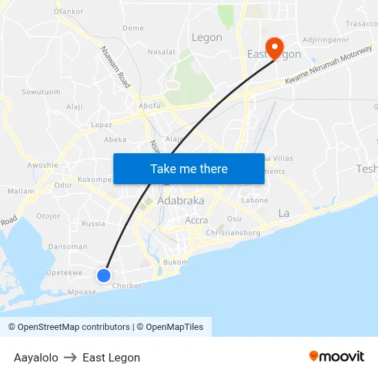 Aayalolo to East Legon map