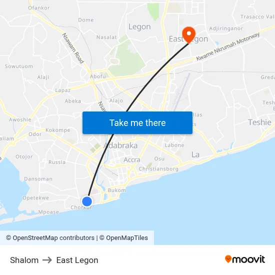 Shalom to East Legon map