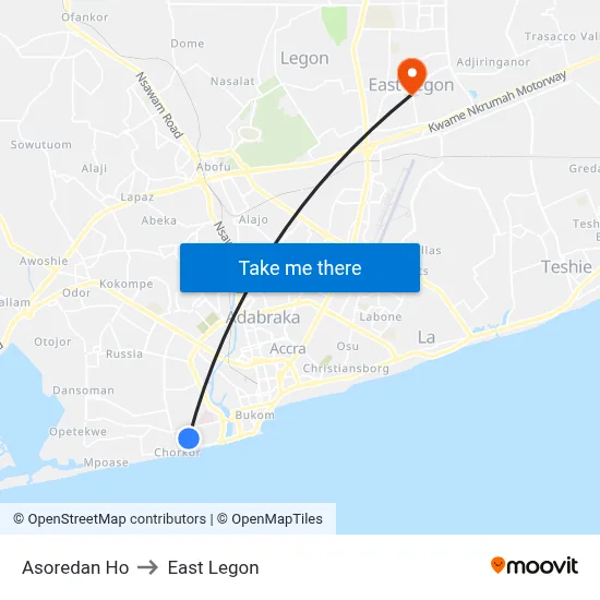 Asoredan Ho to East Legon map