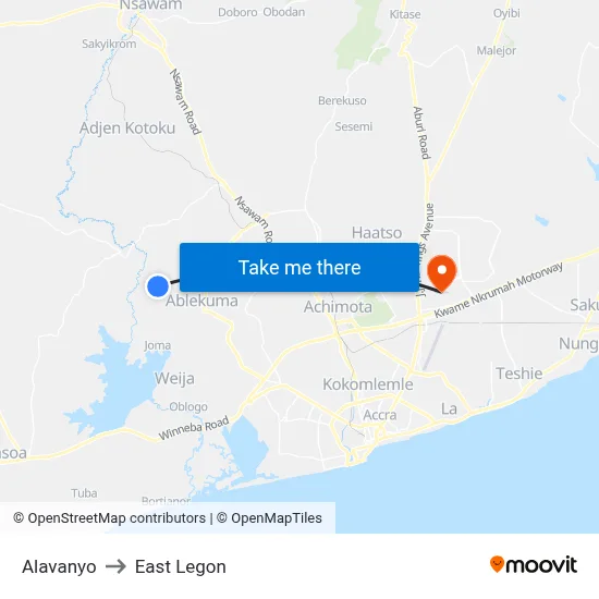 Alavanyo to East Legon map