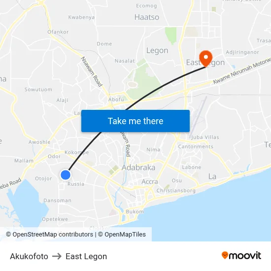 Akukofoto to East Legon map