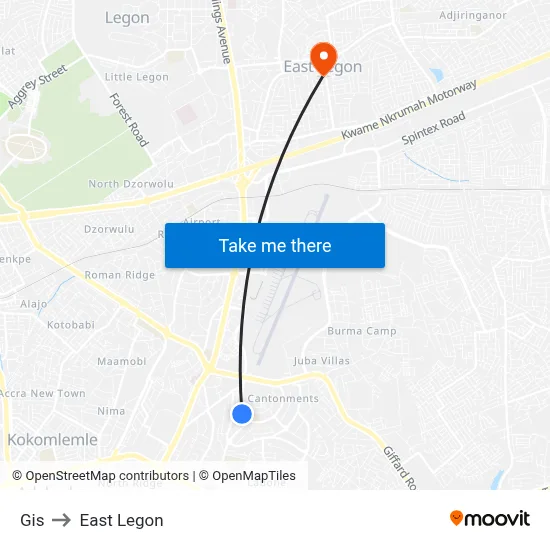 Gis to East Legon map