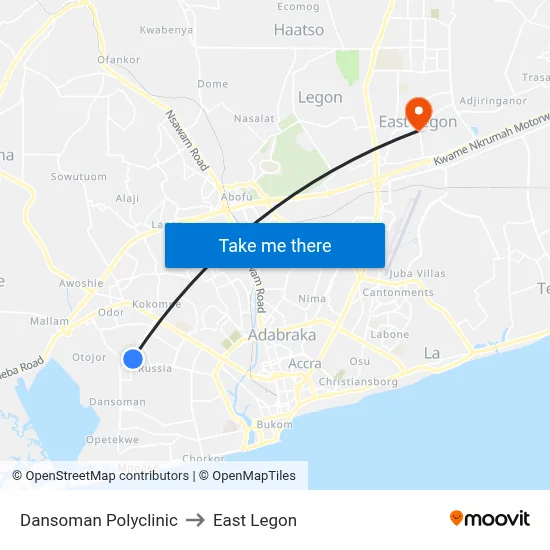 Dansoman Polyclinic to East Legon map