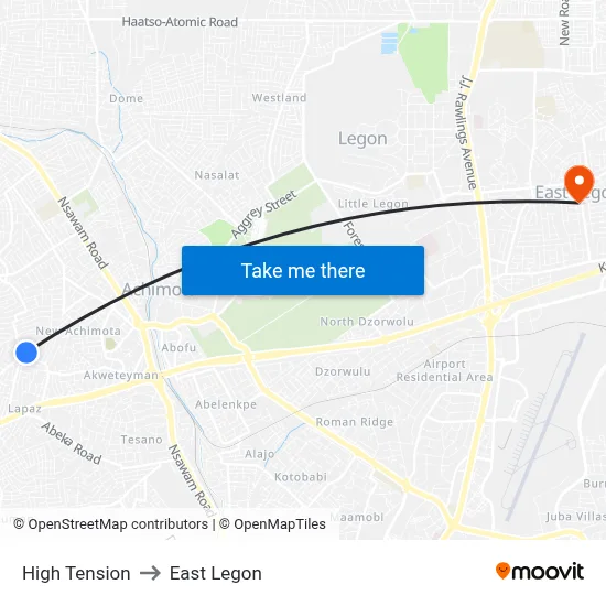 High Tension to East Legon map