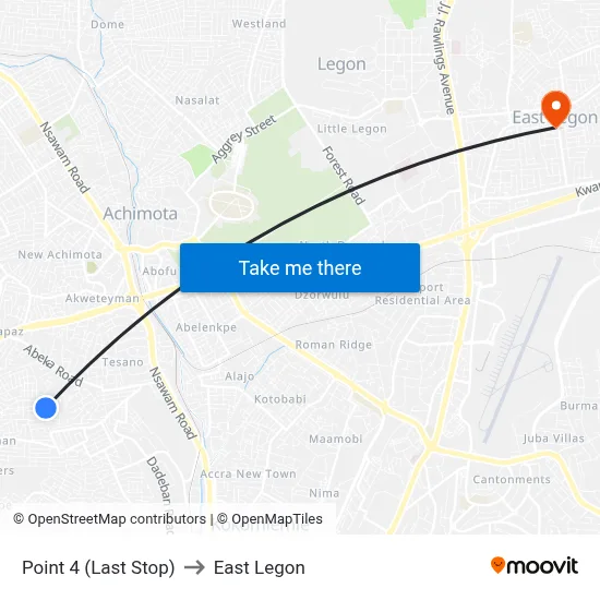 Point 4 (Last Stop) to East Legon map