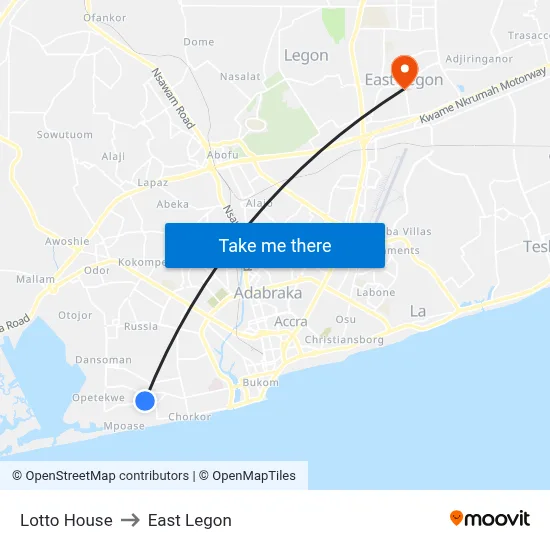 Lotto House to East Legon map