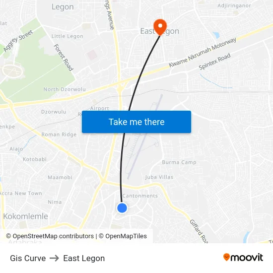 Gis Curve to East Legon map