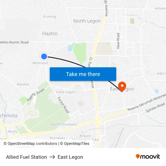 Allied Fuel Station to East Legon map