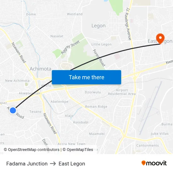 Fadama Junction to East Legon map