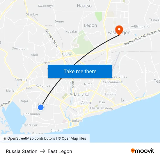 Russia Station to East Legon map