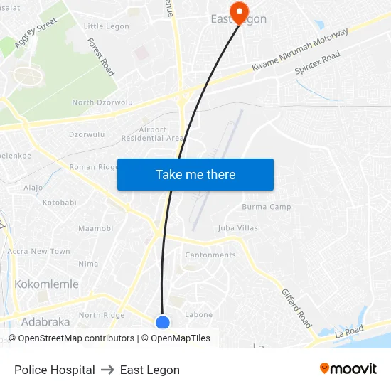 Police Hospital to East Legon map