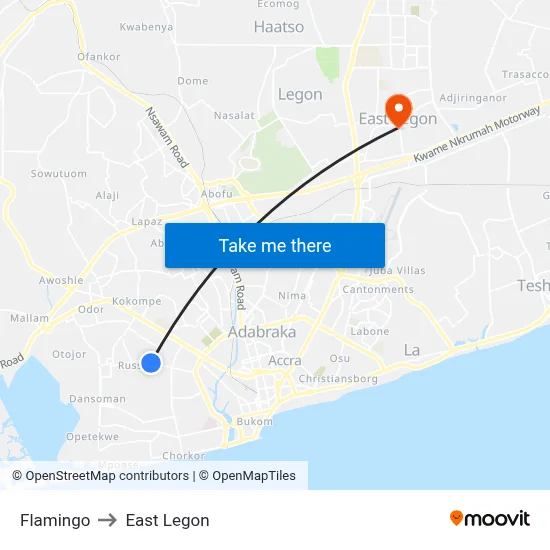 Flamingo to East Legon map