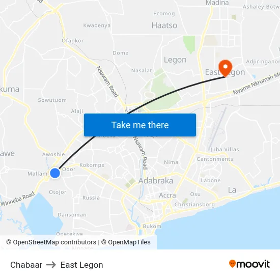 Chabaar to East Legon map
