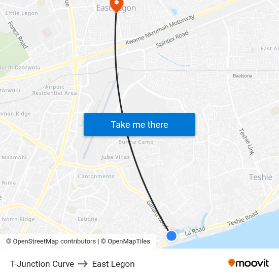 T-Junction Curve to East Legon map
