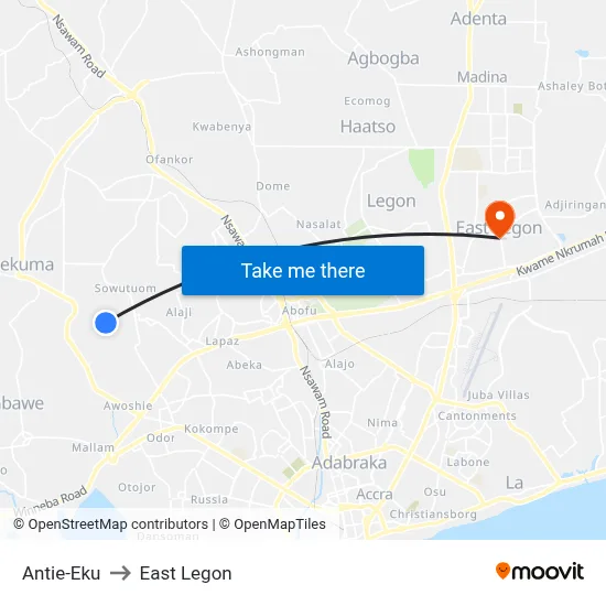 Antie-Eku to East Legon map