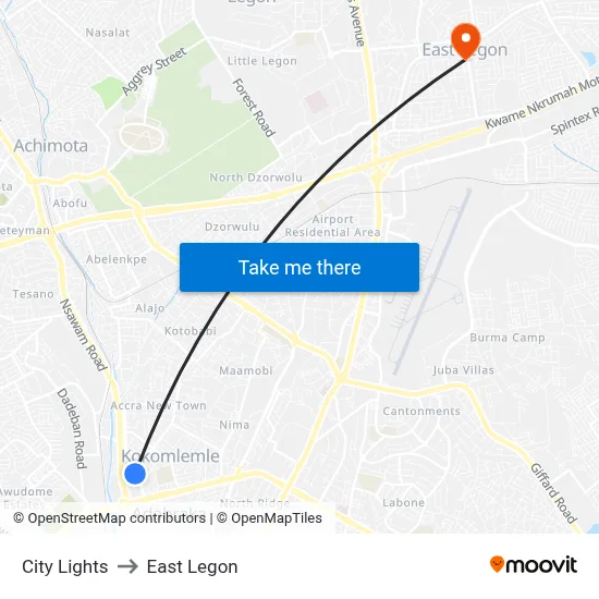 City Lights to East Legon map