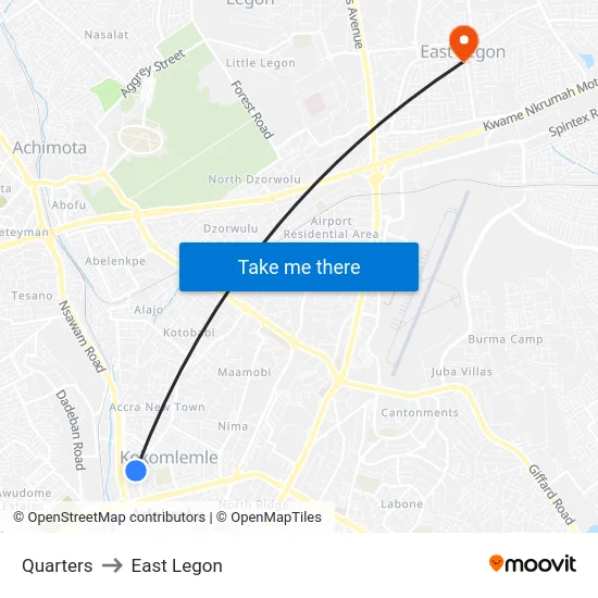 Quarters to East Legon map