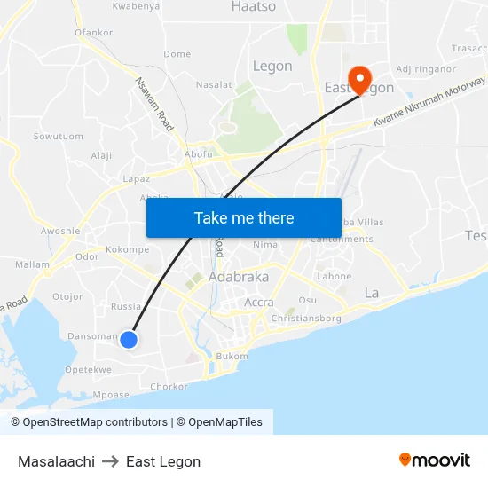 Masalaachi to East Legon map