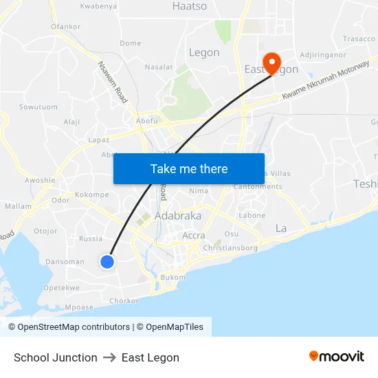 School Junction to East Legon map