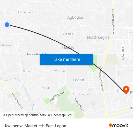 Kwabenya Market to East Legon map