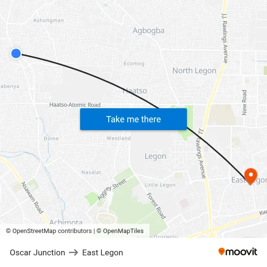 Oscar Junction to East Legon map