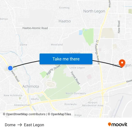 Dome to East Legon map