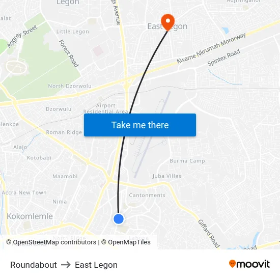 Roundabout to East Legon map