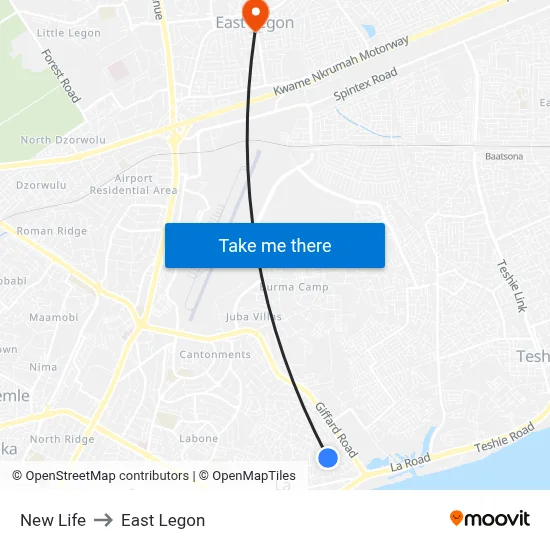 New Life to East Legon map